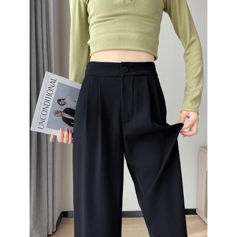 

Повседневные свободные широкие брюки с высокой талией для женщин, весна-осень, женские белые костюмы длиной до пола, брюки, женские длинные брюки XL чёрный