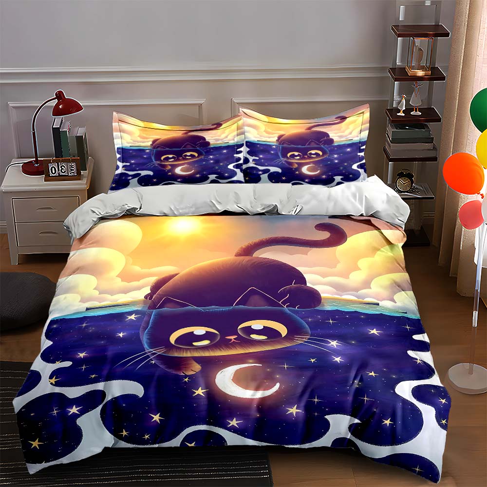 

Playful celestial cat. Bedding Duvet cover sets Duvet covers Pillowcases gifts (1 * Duvet Cover 2 * Pillowcases, without duvet insert) 135x200cm