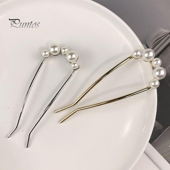 French Hair Fork Elegant Faux Pearl Anti-slip Long Thick Hair Updo Bun Metal U-Shaped Hair Pin Stick Women Girls Hair Accessories