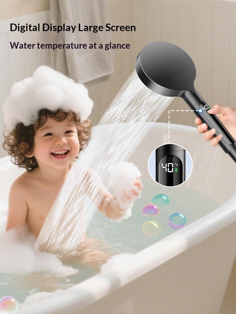 Hotel Adjustable Handheld Shower LED Digital Display Rain Filtered Shower Head High Pressure 4 Mode Bathroom Accessories