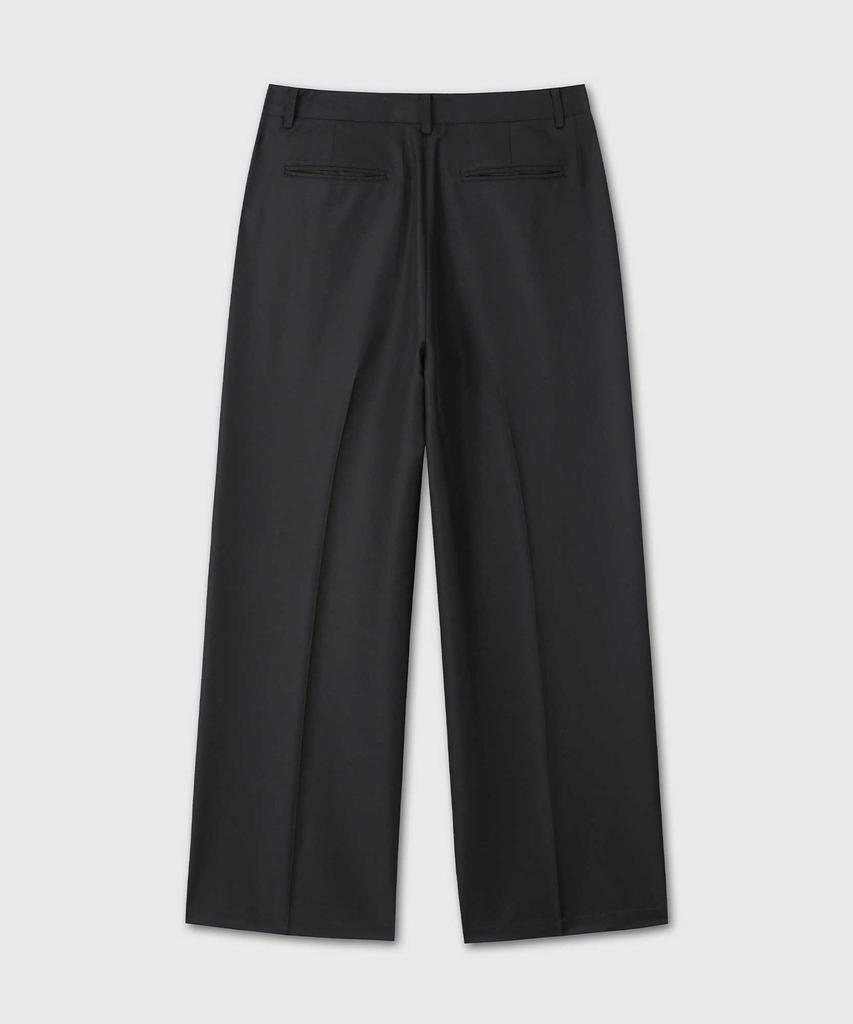 Beleun Wool Silk Tailored Straight Slacks (Black)