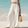 Women Trousers Elastic High Waist Straight Wide Leg Long Pants Pure Color Loose Fit Summer Casual Trousers Daily Wear