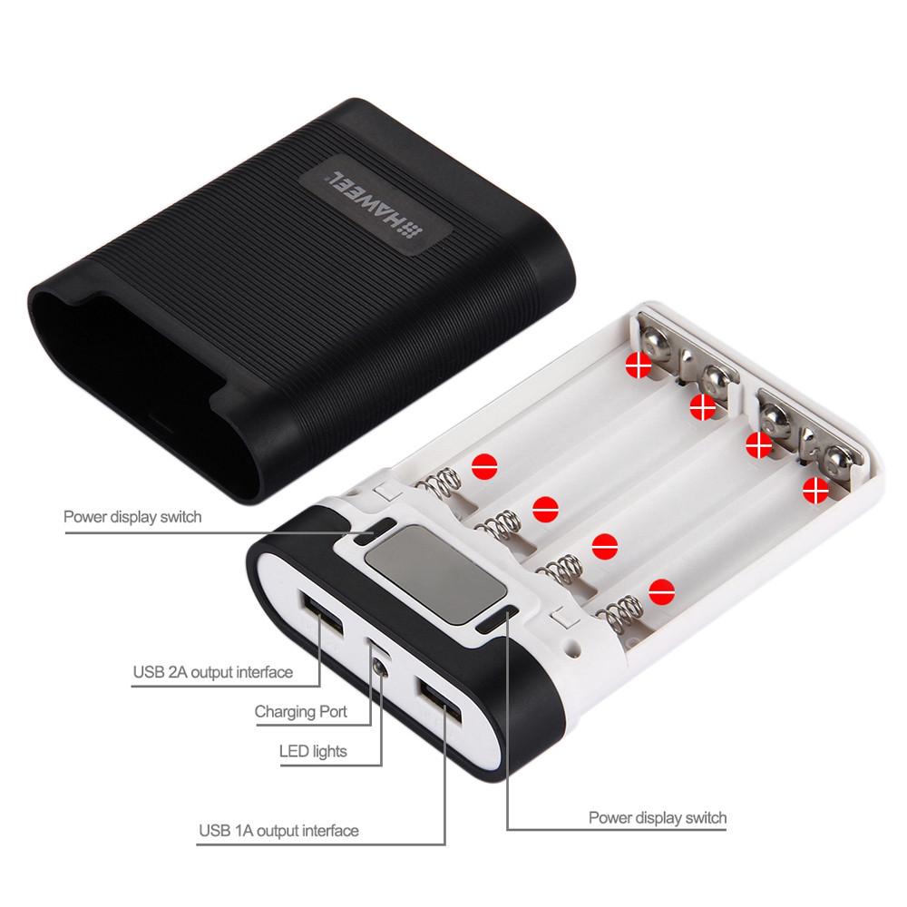 4- 18650 Battery Charger Box - Portable Bank Case with 2 USB Ports and Display