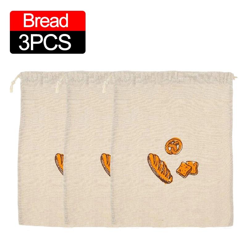 3/1Pcs Linen Bread Bags Large Capacity Drawstring Bread Storage Bags Washable Reusable Loaf Bags for Pastries Baguette Organizer