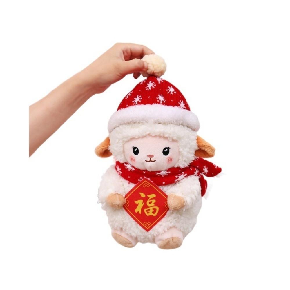 Red Hat Lamb Stuffed Animal Soft Filling Sheep Year Plush Doll Cartoon Sheep Doll New Year Decor