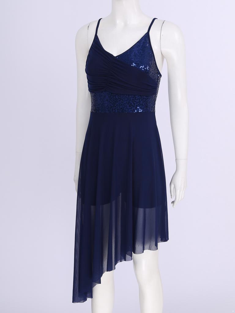 Rochie plisată pentru femei Costum de performanță de dans Rochie cu tivul asimetric cu paiete pentru Dans Latin Dans Liric