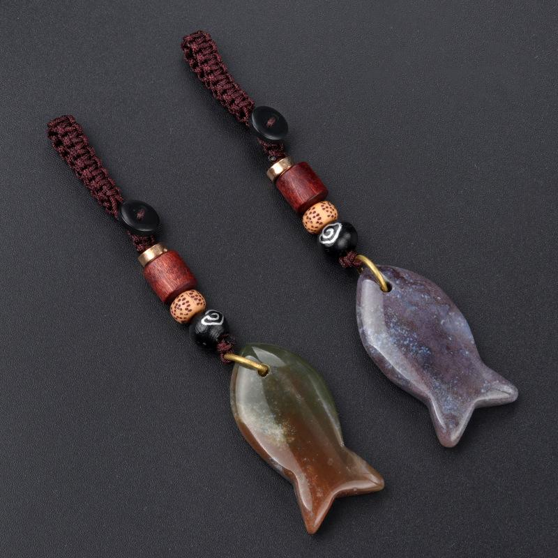 1PC Handmade Fish Keychain Boho Style Keychain Natural Crystal Agate Jewelry Crystal Keychain 38x20mm