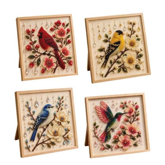 Hummingbird Bead Embroidery Kit, DIY Pearl Art Painting, with Crystal Beads Floral Designs Craft, for Adults Beginners
