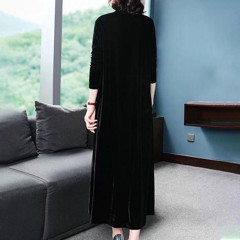 Women's Plus Size Dress Long Gold Velvet Dress Loose Retro Solid A-Line Dress Spring Autumn