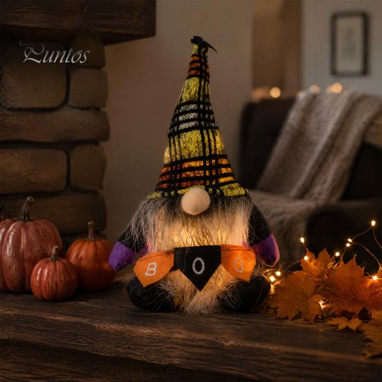 Striped Knitted Gnomes Halloween Plush Gnome Decoration, Spooky Boo Swedish Tomte Elf Figurine, Faceless Scandinavian Dwarf Ornament for Home