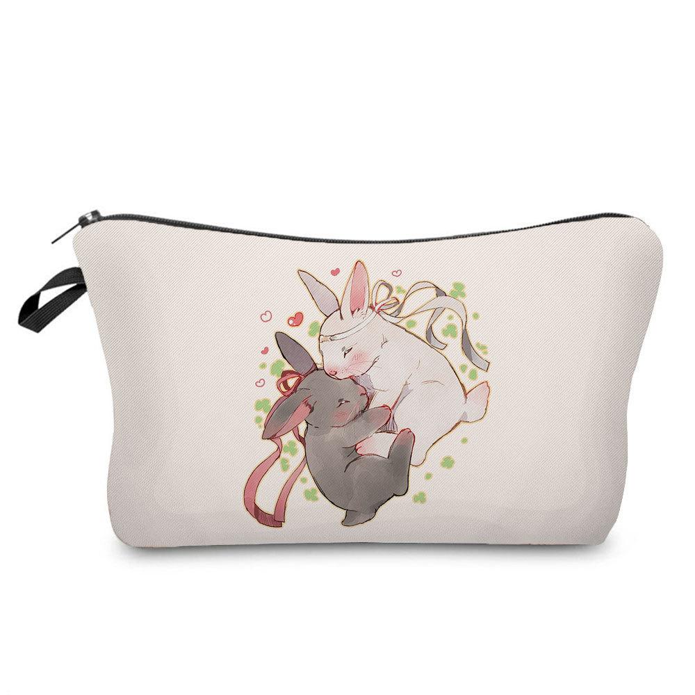 Women Rabbit Print Cosmetic Bag Toiletries Organize Travel Storage Case  6412 KTB