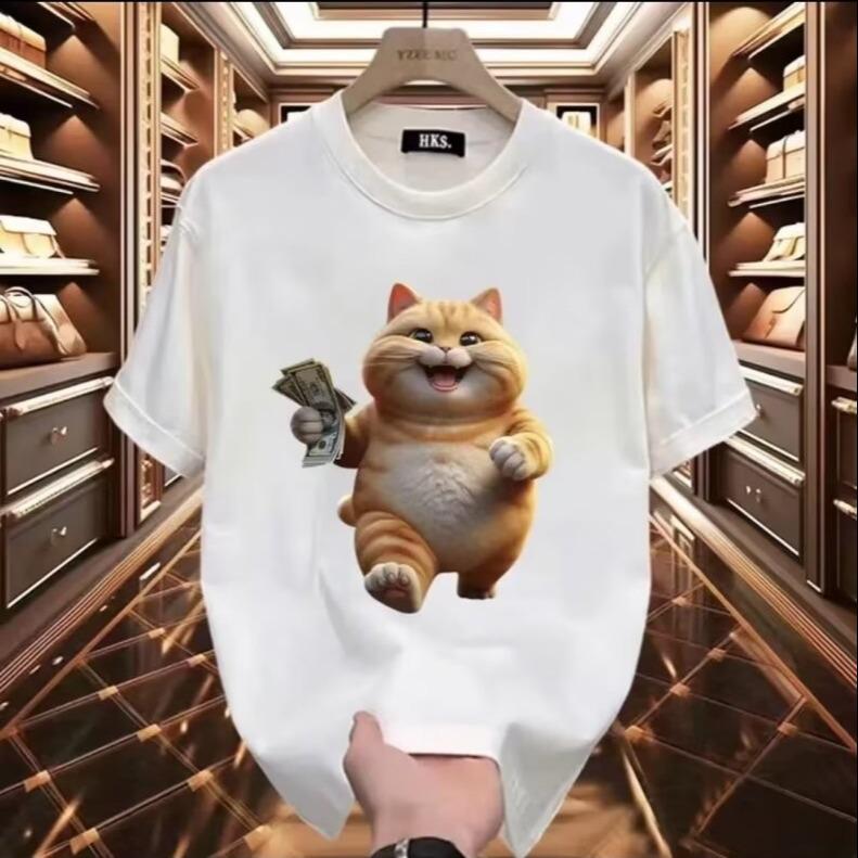 

2024 Трендовая мужская хлопковая футболка с коротким рукавом и круглым вырезом с мультяшным принтом 180g White (Combed Cotton) Sb0248