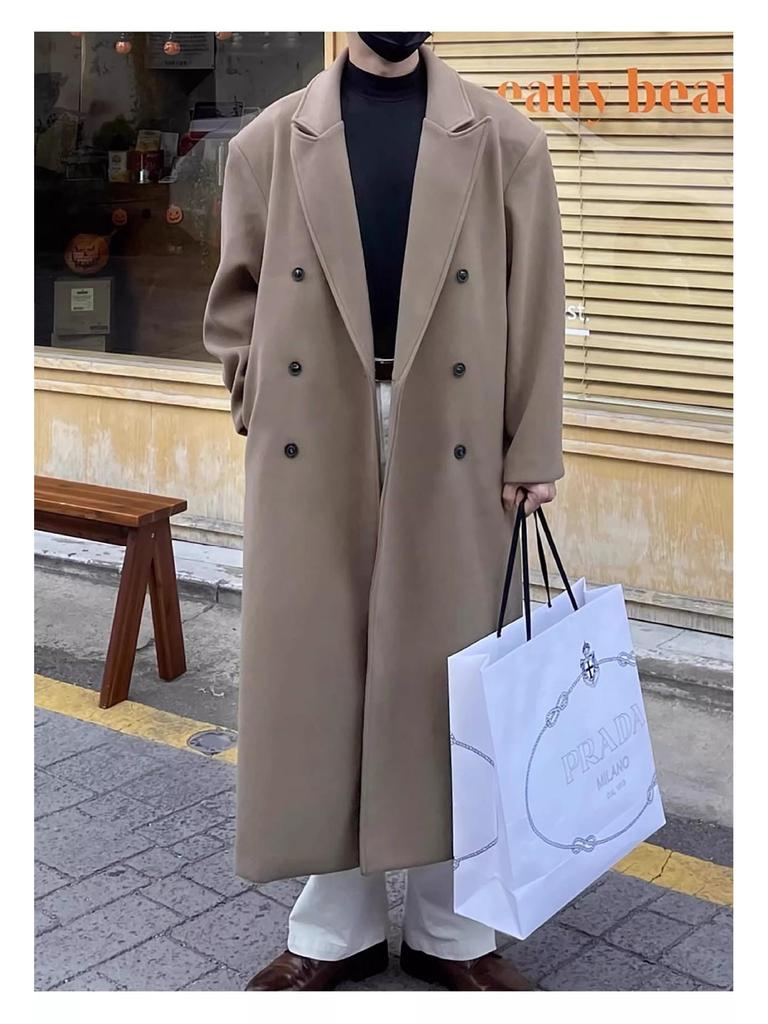 Erkek Orta Boy Çift Katmanlı Kaşmir Yün Paltosu: Sonbahar/Kış Kore Tarzı Trend