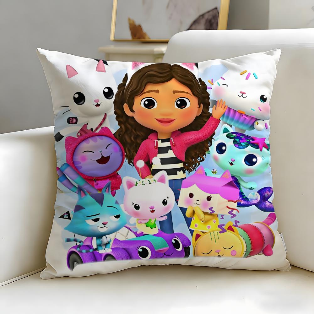 Classic Cartoon Gabby's Dollhouse Cushion Cover Soft & Easy-Wash Pillow Case – Versatile for Couch, Bed, Travel and Office