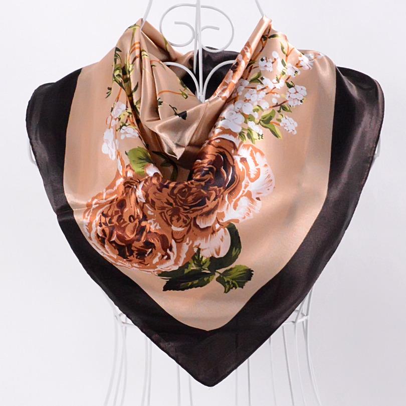 [BYISFA] Ladies Silk Scarf Wraps Europe Style Design Satin Big Square Scarf Printed New Brand Women Blue Silk Scarf  90*90cm