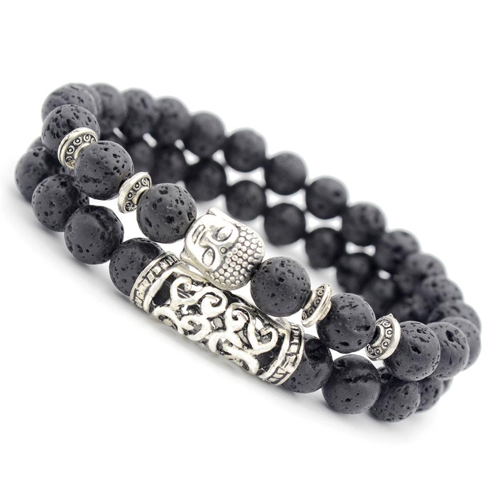 European & American Volcanic Rock Buddha Beaded Bracelet