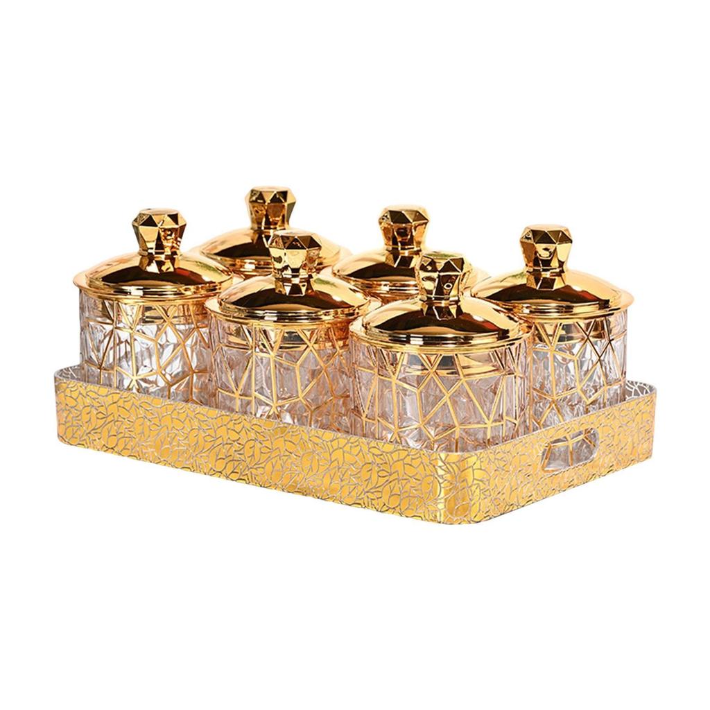 6Pcs Canisters Transparent Gold with Lids for Cookies Dried Fruit Dessert