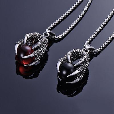 Classic Domineering Stainless Steel Dragon Claw Necklace Men Women Stone Pendant Locomotive Amulet Jewelry
