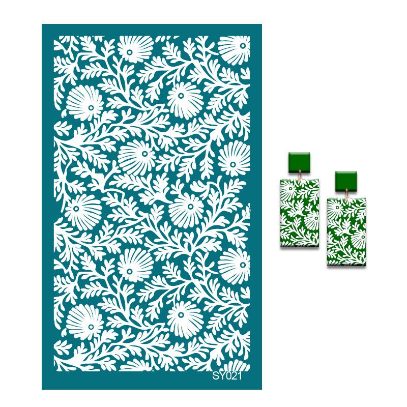 23 Styles Self-Adhesive Silk Screen Stencils for Polymer Clay Palm Leaves Reusable Mesh Transfer Printing Earring Jewelry Making