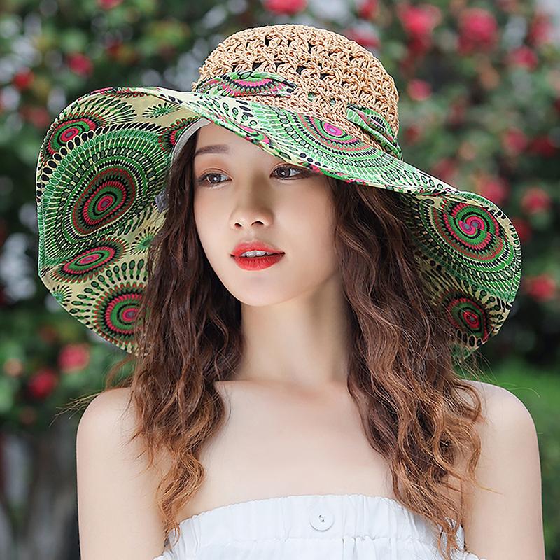 Wide Brim    Design Flower Big Beach Hat Foldable Brimmed Sun Hat Summer Hats For Women Uv Protection Fisherman Cap