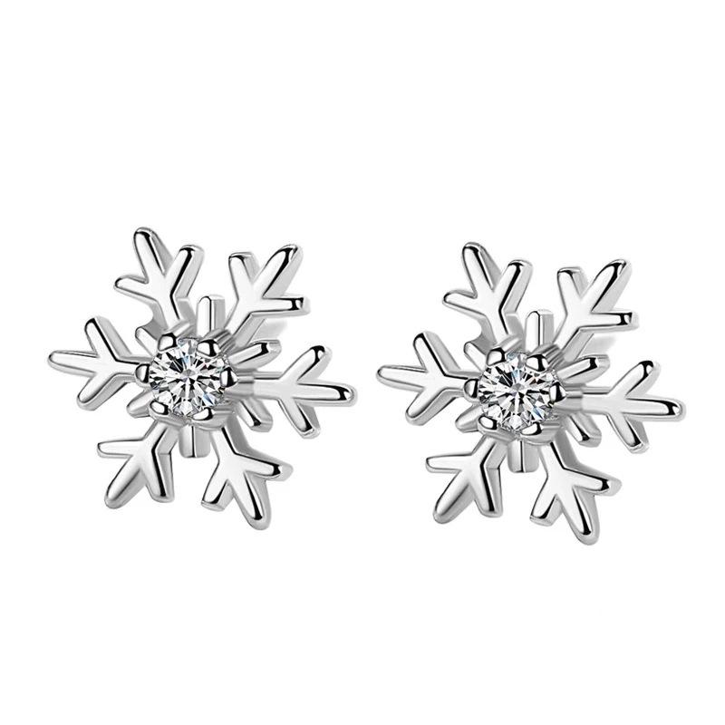 Cao Shi Snowflake Zircon Stud Earrings for Women - Festive Jewelry for Christmas & New Year