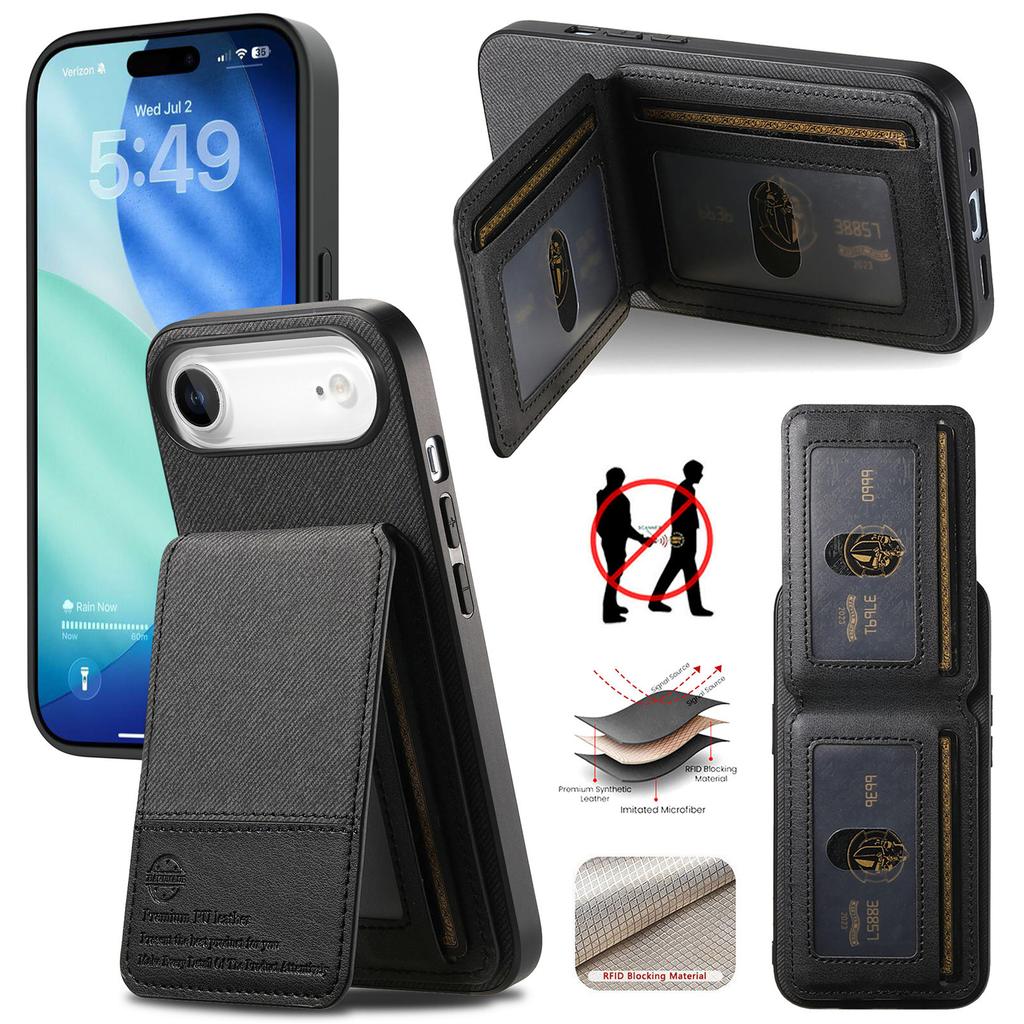 For iPhone Air Case Cloth Texture Leather+PC+TPU RFID Blocking Phone Cover with Card Holder