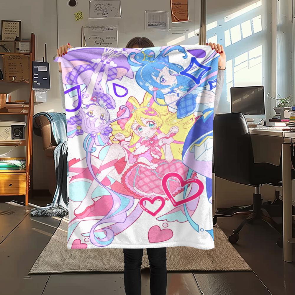 1PC Pretty Cure Print Flannel Blanket, High quality Comfortable for All Seasons, Home Decor, Warmth and Comfort, Perfect for Christmas Gifts