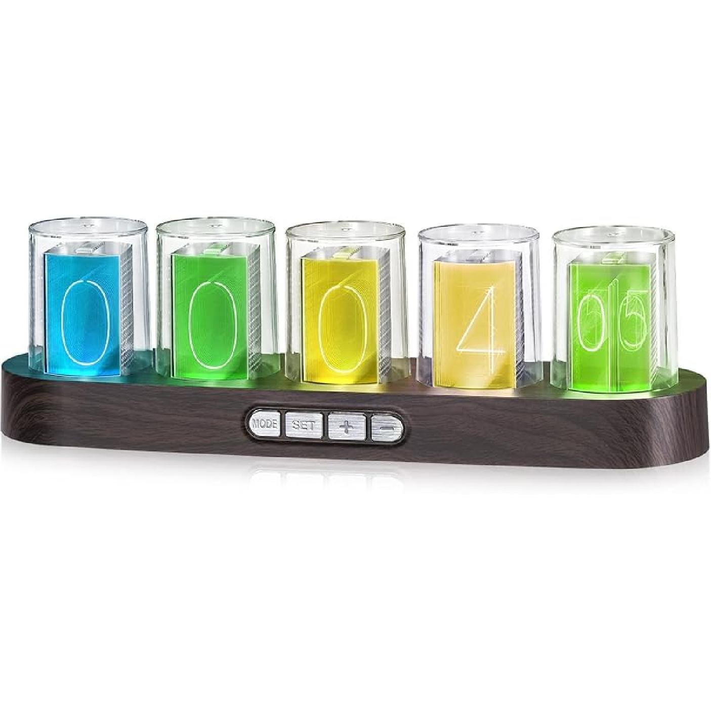 Cadmos Nixie Tube Clock.Glow Tubes Analog Clock.Creative Retro Digital Variable Color.Exquisite Desktop Decoration- Gift Idea-No Assembly Required Imitation Wood Grain