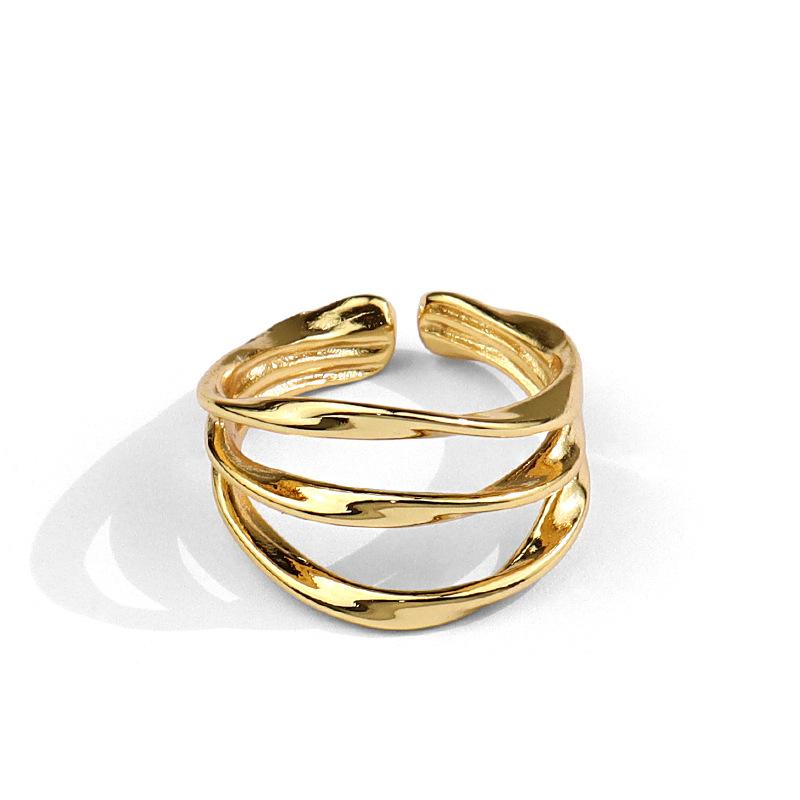 

925 Sterling Silver Rings for Women 3 Lines Gold Color Vintage Wedding Trendy Jewelry Large Adjustable Antique Rings Anillos белый
