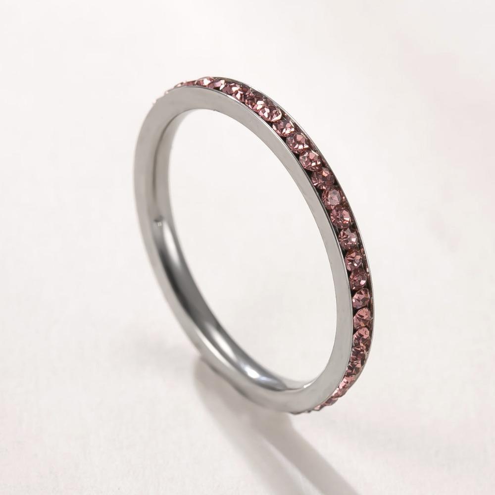 Simple Trendy Colorful Rhinestones Stackable Rings for Men Women Couple Stainless Steel Lucky Birthstone Birthday Gifts Jewelry
