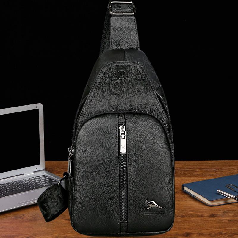Head Layer Cowhide Men s Chest Soft Leather Crossbody Bag, Genuine Leather Chest Bag, Outdoor Leisure Large Capacity Tablet Shoulder Phone Bag
