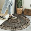 1Pcs Retro Stone and Wood Grain Half Round Door Mat 2D Flat Non Slip Machine Washable Floor Rug for Entryway Living Room Decor