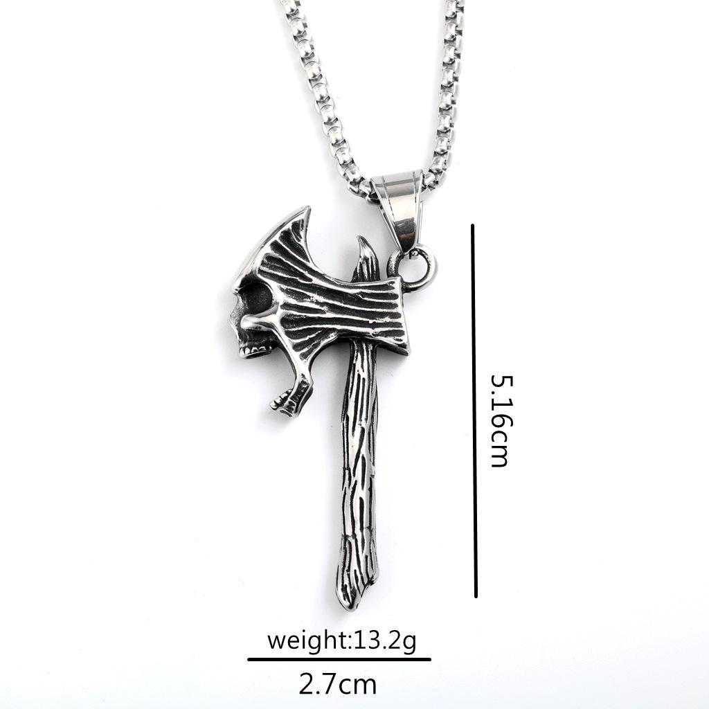 Men's Retro Stainless Steel Skull Axe Pendant Necklace