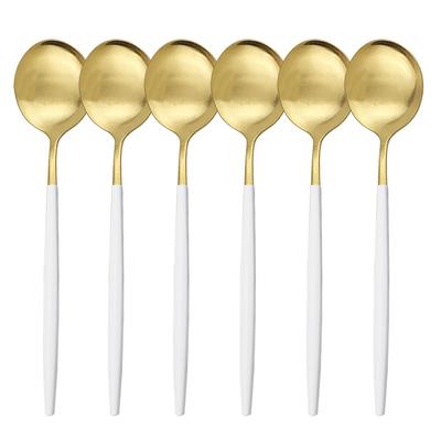 6Pcs Weiß Gold Besteck Set Edelstahl Küche Geschirr Löffel Set Dessert Löffel Abendessen Geschirr Set Hotel Besteck Set