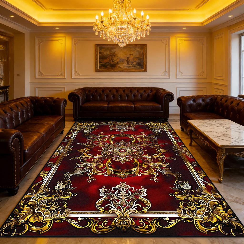 Rot Gold Luxuriöser Teppich Wohnzimmer Weiche Dekoration Zuhause Sofabereich Teppiche Rutschfest Außenbereich Schlafzimmer Garderobe Fußmatte Waschbar