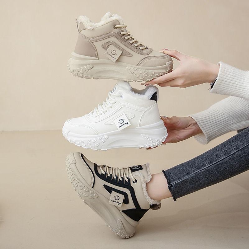 Winter New Women's Shoes Velvet High-top Shoes Versatile Sports and Leisure Shoes Thickened Warm Cotton Shoes Soft Sole