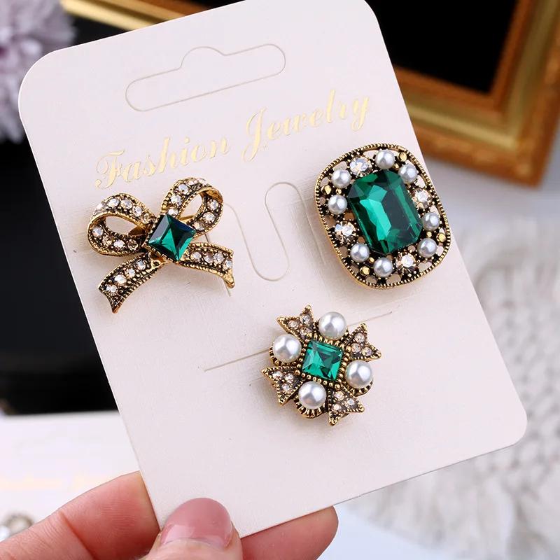 

3pcs Brooch Set Vintage Style Art Decor Vintage Brooch Pin with Diamond Studded Pearl Bow Clasp Badge Women s Neck Needle