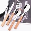 24pcs Red Wooden Handle Stainless Steel Dinnerware Set Steak Knife Fork Coffee Spoon Tableware Christmas Party Kitchen Flatware