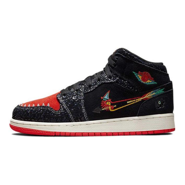 Air Jordan 1 Mid SE GS SiEMPRE Familia Çocuk Spor Ayakkabıları Siyah Yel Roma-Yeşili DN5121-001