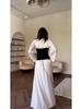 2025 Black & White Patchwork Waist-Cinched Slimming Dress for Women - Autumn Long Skirt