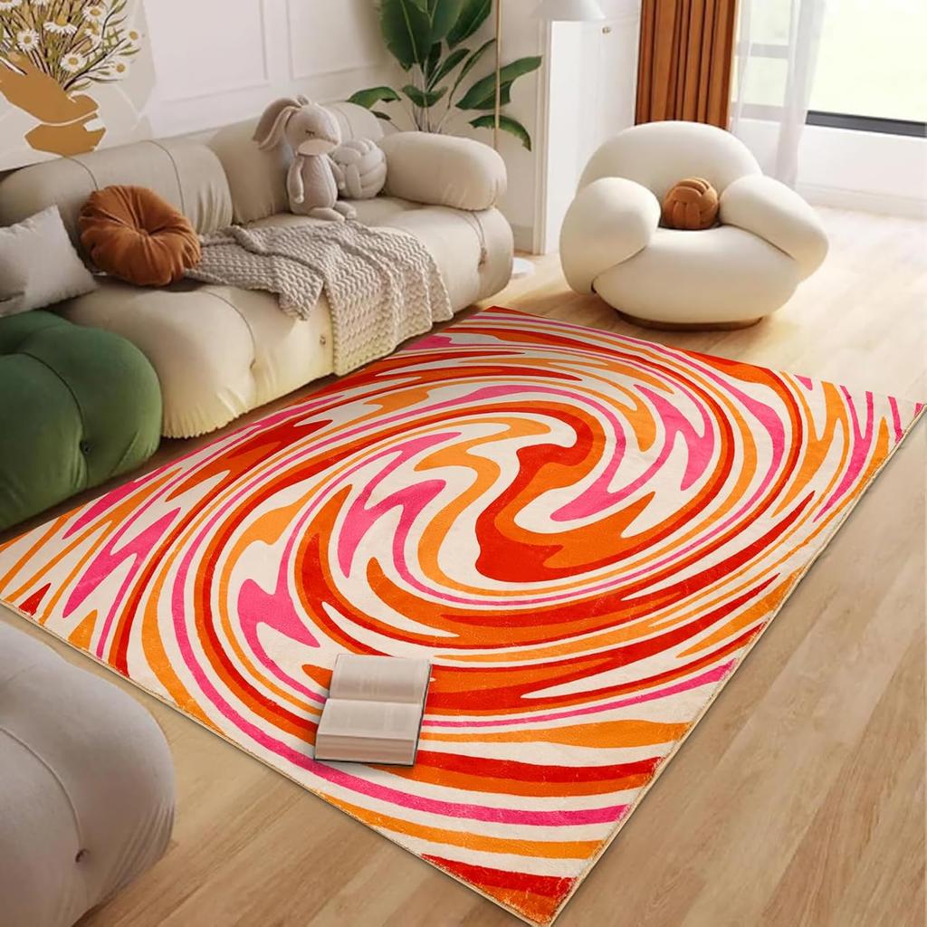 Orange Ästhetischer Schlafzimmerteppich Vintage Retro Abstrakt Ausgefallen Wohnzimmer Überwurf Teppich Mid-Century Akzent Küche Eingangsbereich Innen