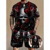 Men's Casual Gothic Skull Set: T-Shirt & Shorts. Urban Style Breathable Sportswear for Outdoor/Travel