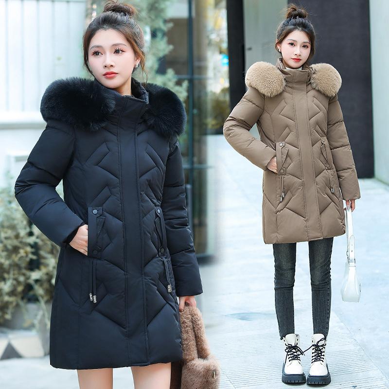 New Middle-aged and Old-aged Cotton-padded Jacket Female Mother Installed Hooded Cotton-padded Jacket Plus Size Long Thick Coat.