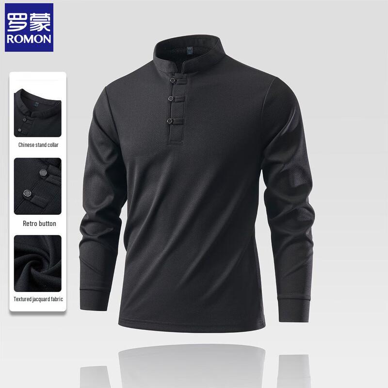 

LuoMeng Men s Chinese Stand-Collar Retro Button Long-Sleeve T-Shirt L