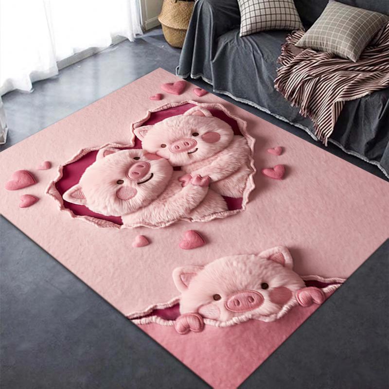 2D FLAT 2025 New Cute Pink Pig Carpet Rug for Living Room Bedroom Home Sofa Decoration,Kids Play Non-slip Floor Mat