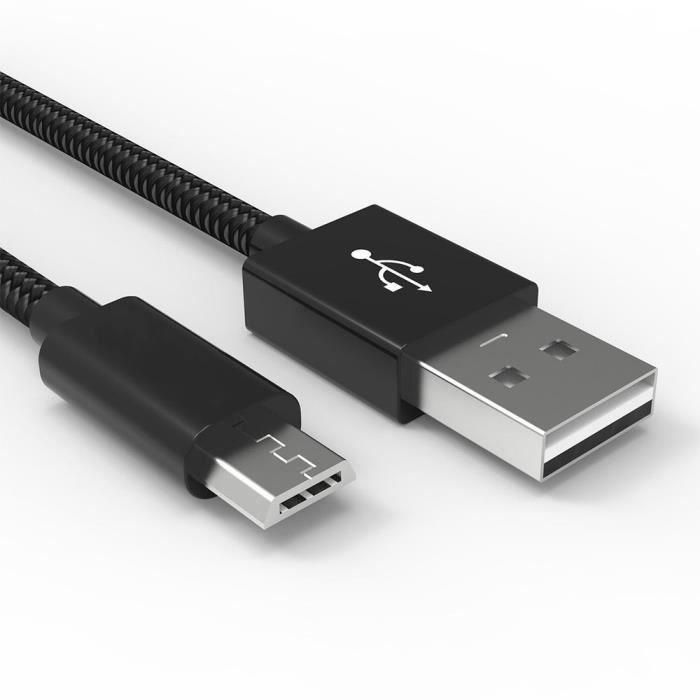 Câble Micro USB - PROSHOP - 1M - Nylon Noir - Compatible Android - Connecteur Micro USB
