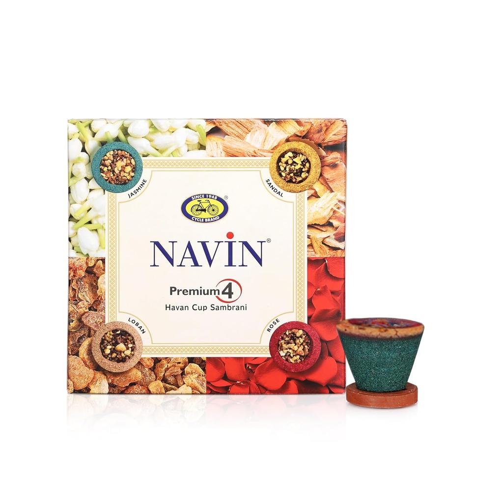 Cycle Pure Navin Premium 4-in-1 Havan Tasse Sambrani Packung mit 3 x 12 Tassen Jasmin Sandel Rose Guggul