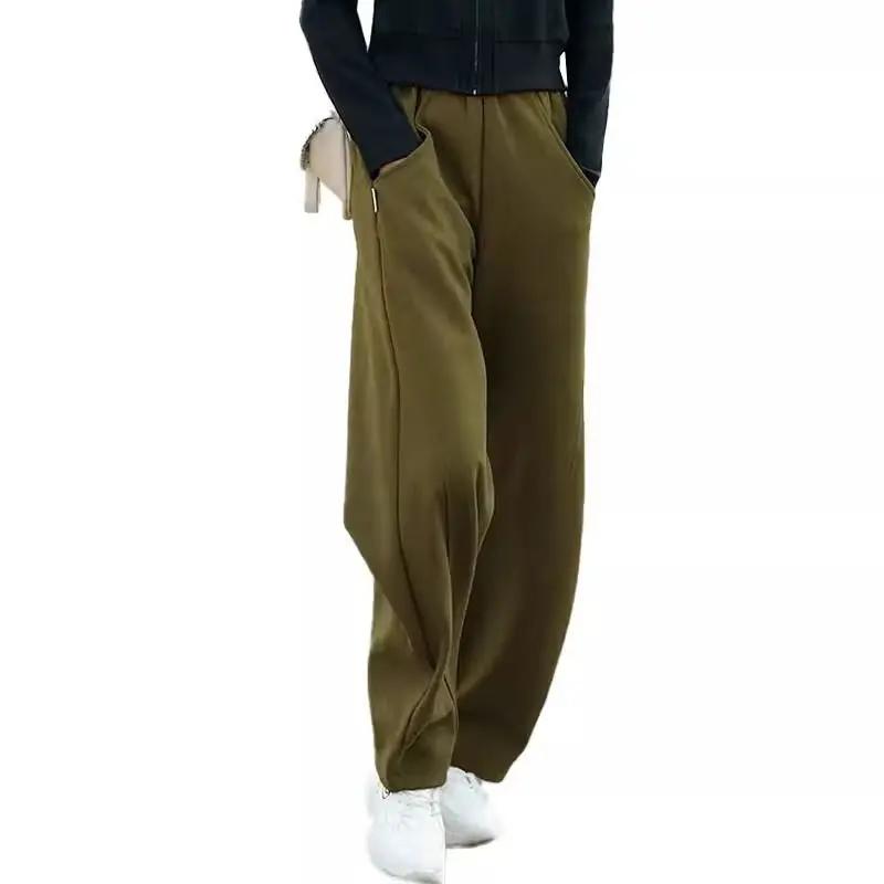 Plus Velvet Casual Loose Straight High Waist Wide-leg Pants Large Size Women's Autumn and Winter
