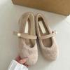 Small Inner Height Increase Ballet Hairy Shoes Women Wear Velvet Mary Jane Shoes In Winter