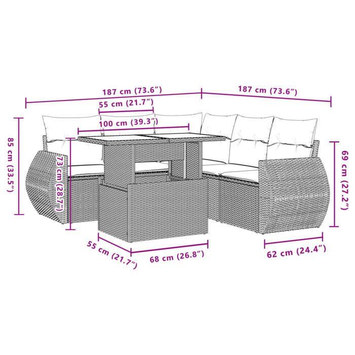 VidaXL Salon de jardin avec coussins 6 pcs beige résine tressée 3268529